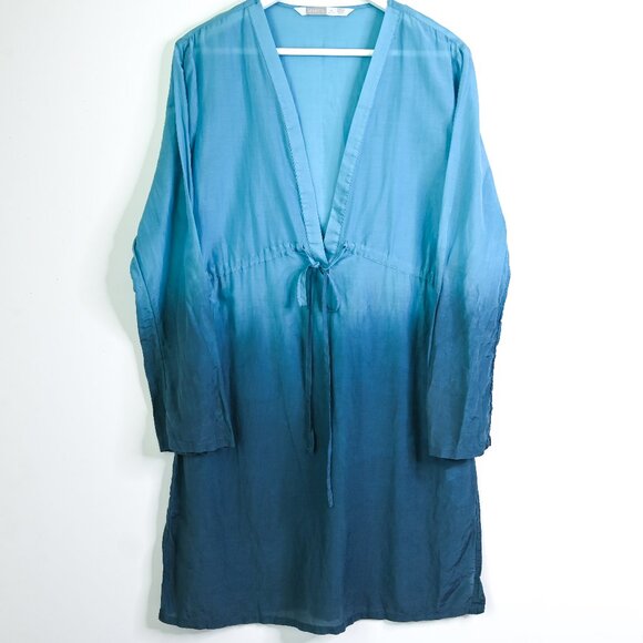 ATHLETA Blue Ombre Bell Sleeve Deep V Neck Swim Cover Up - Size Medium - Picture 2 of 13